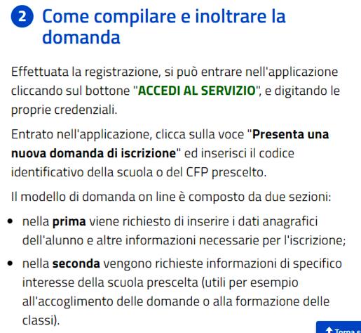 NB: La domanda, una volta inviata alla scuola, non può più essere modificata.