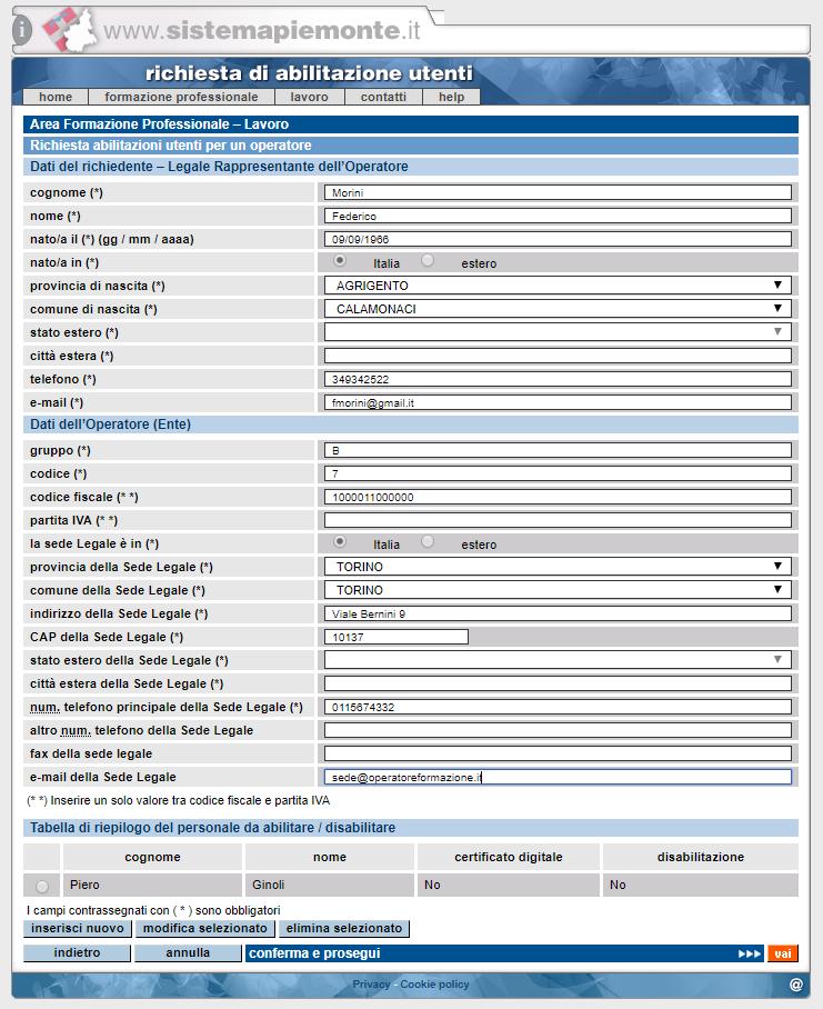 La Richiesta di abilitazione Fase on line (7 di 8) Fase 1 Immissione della richiesta on line: INVIO DELLA RICHIESTA.