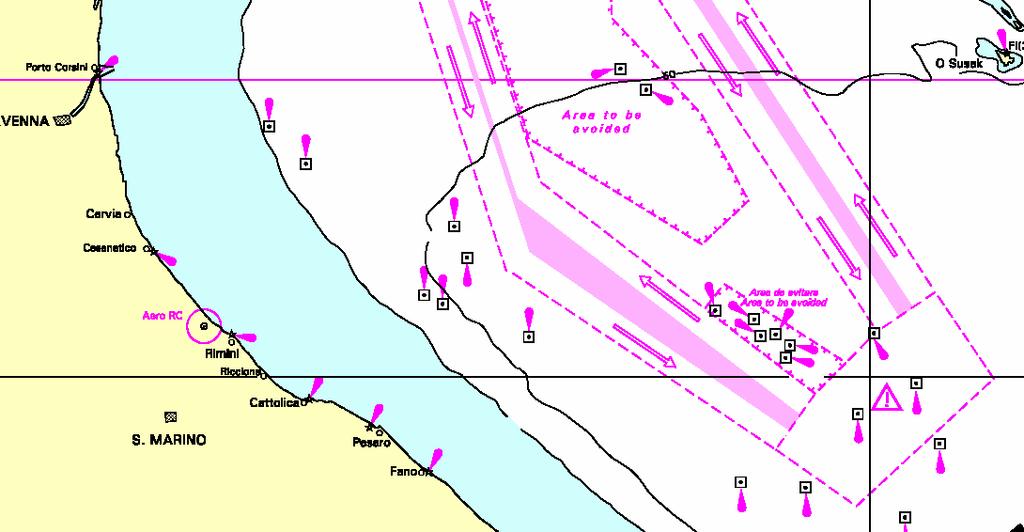 Mari esteri Stretto di Gibilterra: da 35 59.1 N - 005 25.6 W a 35 56.3 N - 005 45.0 W (adottato dall I.M.O.) Al largo di Cabo de Gata: da 36 36.2 N - 002 06.9 W a 36 38.0 N - 002 00.