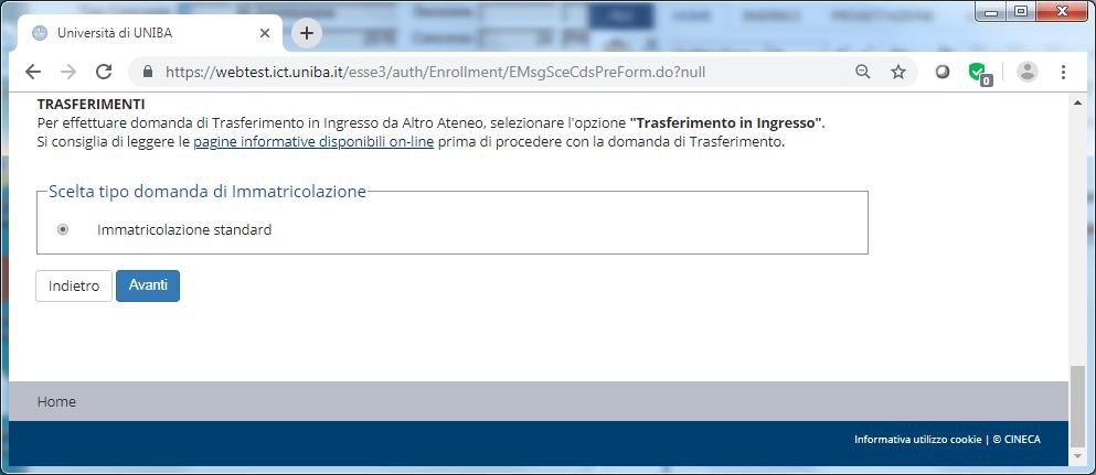 2. Procedura di immatricolazione Anche la procedura di immatricolazione è "guidata". Di seguito sono indicate le schermate più importanti.