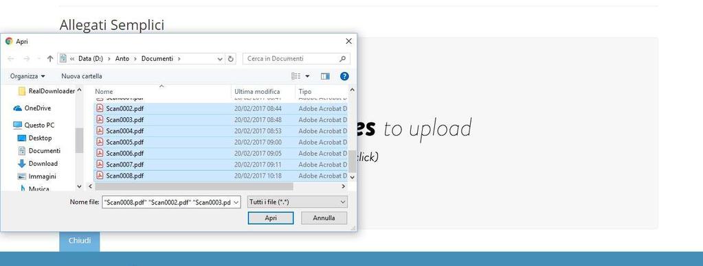 Selezionare quindi gli allegati semplici da depositare [NON la