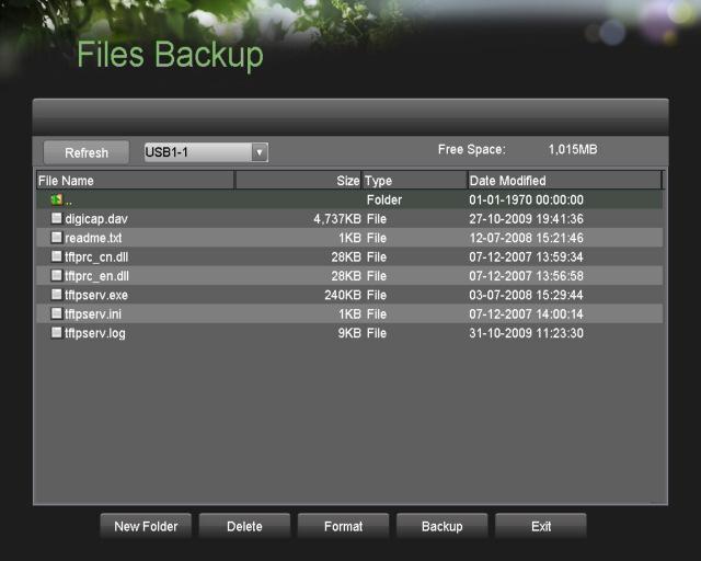 Guida Rapida verranno visualizzate le dimensioni dei file. 4. Cliccare sul pulsante Backup File per accedere al menu Backup File.