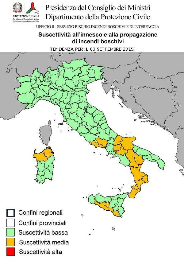 CONDIZIONI DI SUSCETTIVITA' ALL'INNESCO E ALLA PROPAGAZIONE DI INCENDI BOSCHIVI PREVISTE PER IL 03 SETTEMBRE 2015 BASSA MEDIA ALTA VALLE D'AOSTA AO PIEMONTE LOMBARDIA TRENTINO A. A. VENETO FRIULI V.