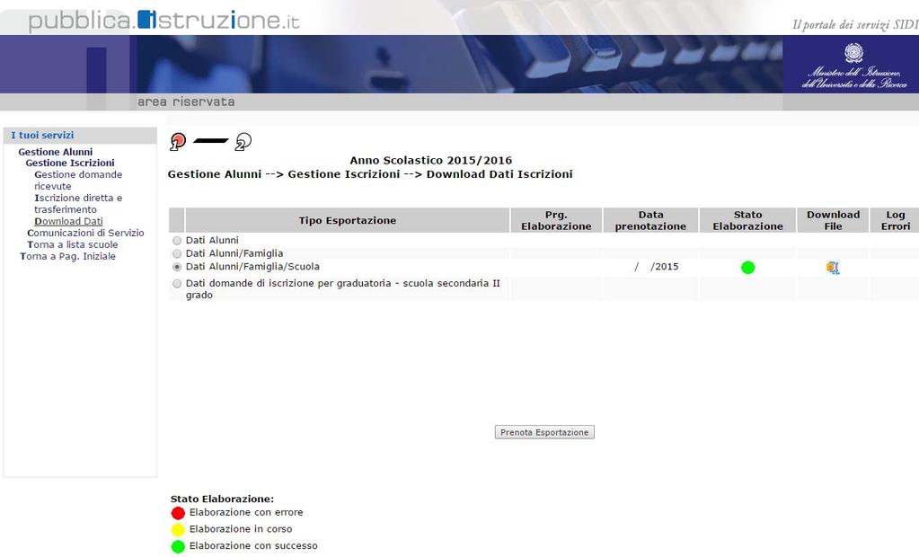 INSERIMENTO NUOVE CLASSI Parte 1 Download Dati di Iscrizione dal SIDI 1. Accedere al Portale dei Servizi SIDI all indirizzo http://www.istruzione.