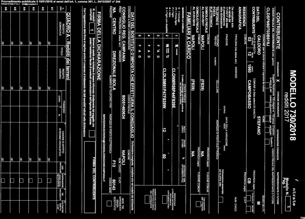 QUADRO a CLONMR58P44F839 MODLLO 7301018 rddt 017 CTflZ r :. ntrat Mdll N. Pag.