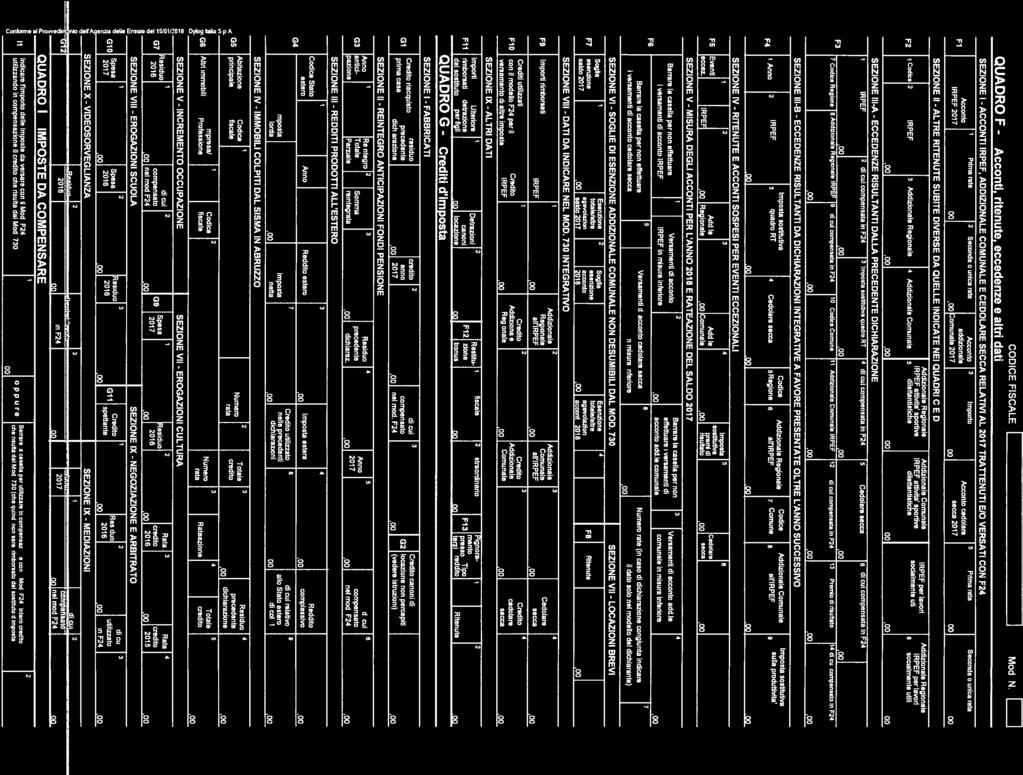 i DCHARAZON VALDATA PROTOCOLLOP-P9B553O33O1 Fi QUADRO F - Acconti, ritenute, eccedenze e altri dati CODCE FSCALE?