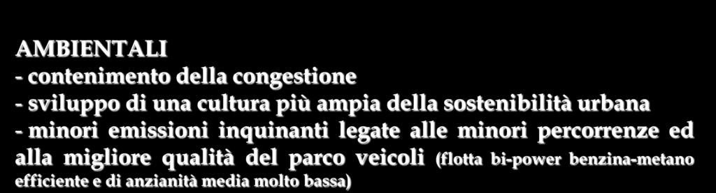 maggiore impiego dei urbana mezzi pubblici - minori emissioni(+15-40%) inquinanti minori (+5-15%) percorrenze ed e deilegate mezzi alle ciclopedonali alla migliore qualità