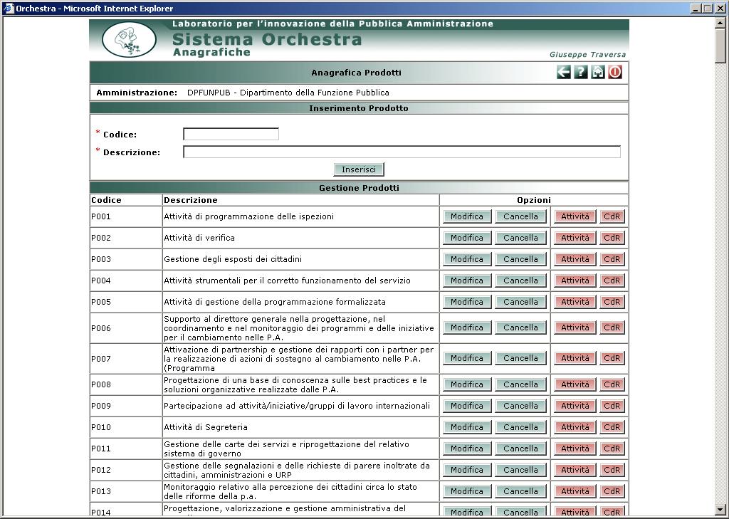 3.5 Anagrafiche Prodotti - Attività Selezionando la voce Prodotti - Attività dal menu Anagrafiche si accede alla maschera di inserimento dei prodotti. Figura 3.