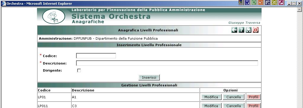 1. Descrizione generale interfaccia L aspetto generale dell interfaccia grafica utente dell applicazione per la valutazione dei fabbisogni formativi del personale è mostrata e spiegata nella figura