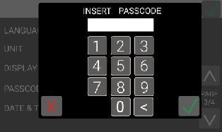 Se il Passcode viene impostato correttamente il flag 7 diventa ON verde mentre su schermata principale il lucchetto apparirà di colore rosso.