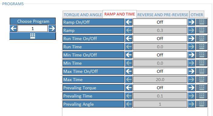Per passare da una tab all altra (Torque and Angle, Rampe and Time, Reverse and Pre-Reverse e Other) è sufficiente premere sulla tab scelta.