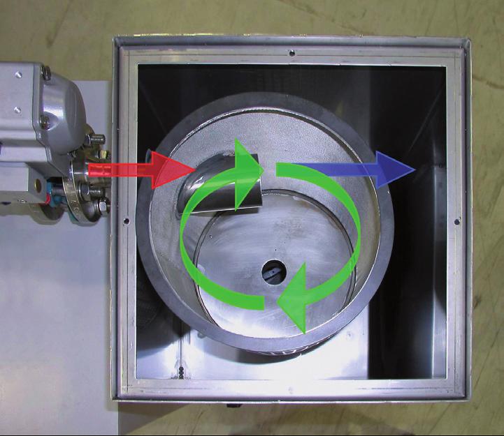 Il fluido di controlavaggio filtrato attraverso il cestello o il sacchetto defluisce nel serbatoio (BTU1).