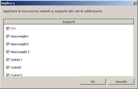 CALIBRAZIONE 40 Se si deseleziona l opzione Applica a tutti i set calibr., è possibile scegliere di applicare la calibrazione corrente a un sottogruppo scelto dei set di calibrazione sul server.