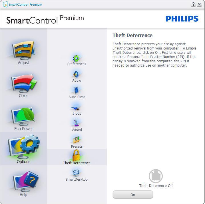 3. Ottimizzazione dell immagine Options > Theft Deterrence (Opzione > Antifurto) - Il pannello Theft Deterrence (Antifurto) sarà attivo solo dopo avere selezionato la modalità Theft Deterrence