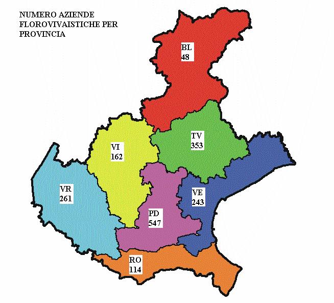 Si conferma la leadership della provincia di Padova, dove si concentrano più del 30% delle aziende florovivaistiche venete.