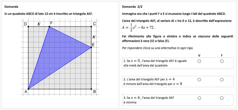 b) Analizzate ora i seguenti quesiti relativi al grado 13 e poi rispondete alle domande: Qual è il contenuto matematico coinvolto? Qual è lo scopo del quesito?