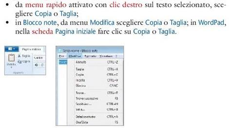 COPIARE O TAGLIARE TESTO Per copiare o tagliare testo selezionare il