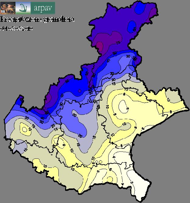 le Prealpi centro-orientali (massimi oltre 300 mm) e le Dolomiti