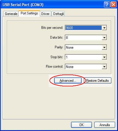 COMx indica la porta COM attribuita al dispositivo.