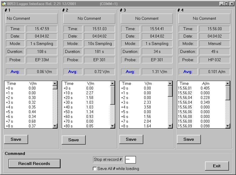 5.7 Trasferimento dei dati Per trasferire i dati memorizzati nel PMM 8053B al PC, premere il tasto virtuale Recall Records ed attendere qualche momento sino al termine del trasferimento dei dati.