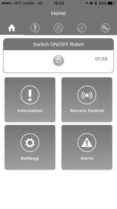 Avvio del pulitore automatico: 1. Aprire l'applicazione "Aquabot RC" sul telefono. 2. Nel caso in cui il telefono abbia l'opzione Bluetooth disattivata, l'app la attiverà automaticamente.