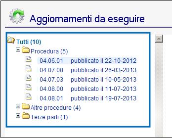 In caso di aggiornamenti da eseguire, è indicato il loro numero tra parentesi, come in figura: gli aggiornamenti da eseguire sono suddivisi tra: - aggiornamenti della procedura