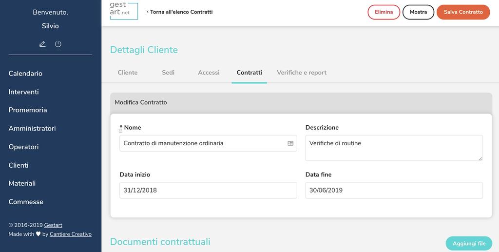 Gestione contratti cliente Questo pannello consente di creare e modificare contratti per un cliente.