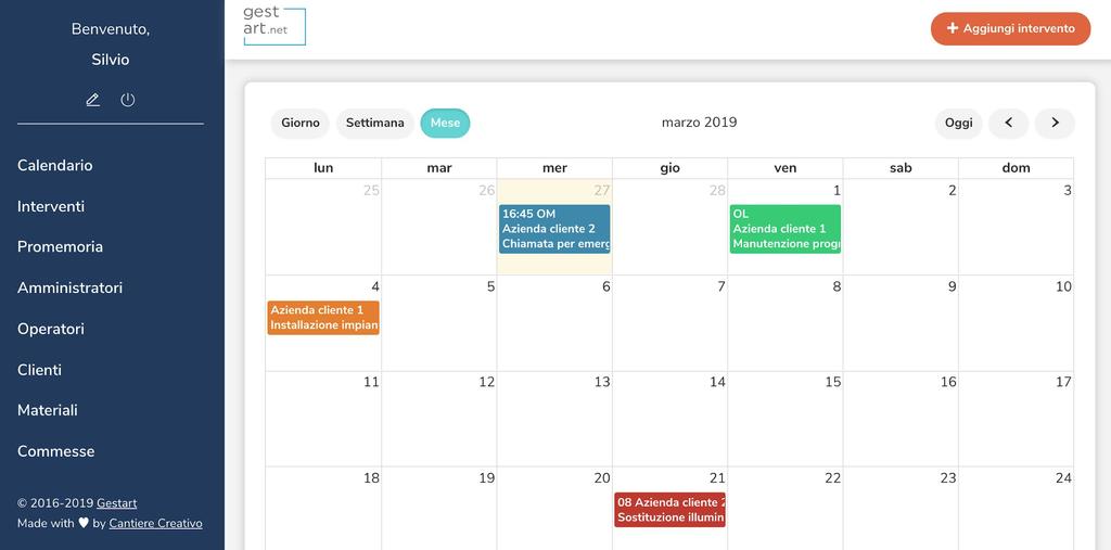 Calendario interventi Premendo su Calendario nel menù principale si accede alla schermata