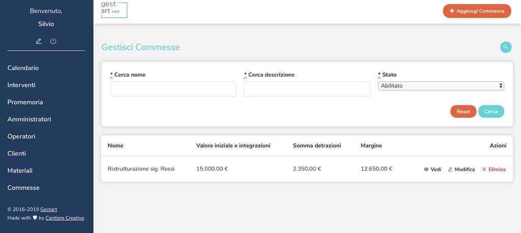 Contabilità di commessa Premendo su Commesse dal menù principale si accede alla gestione della contabilità di commessa.