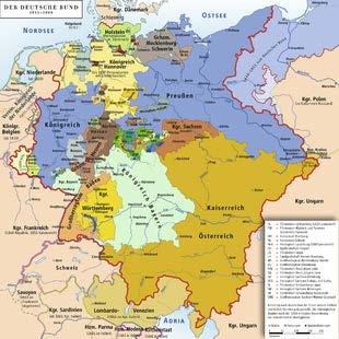 La Confederazione Germanica L area tedesca a partire dal Congresso di Vienna era organizzata in una