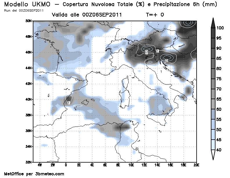 temperatura al suolo Precipitazione cumulata Copertura nuvolosa Situazione: La