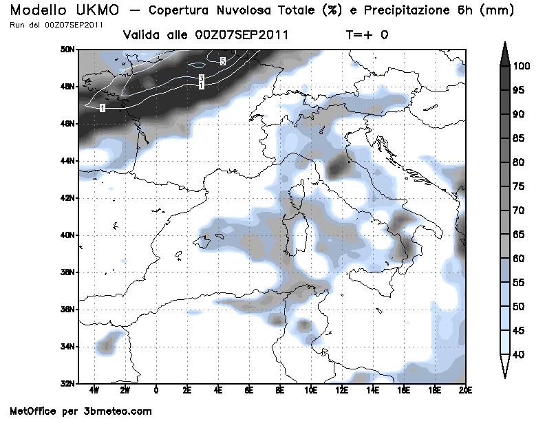 temperatura al suolo Precipitazione cumulata Copertura nuvolosa Situazione: La