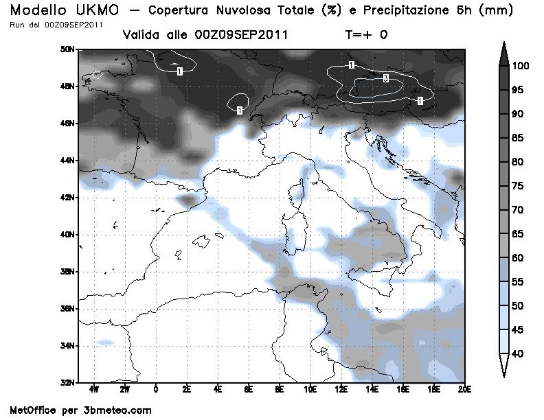 Precipitazione cumulata Copertura nuvolosa Situazione: Sull Italia persistono condizioni anticicloniche.