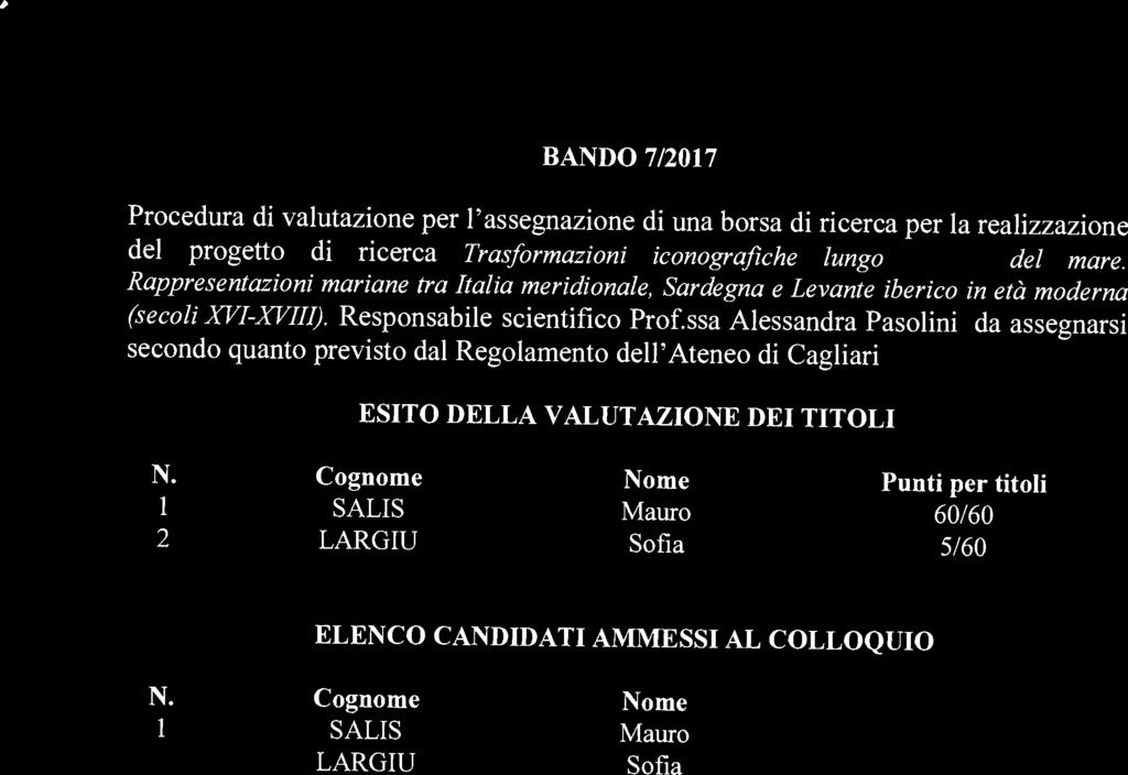 BANDO 7/2017 Procedura di valutazione per l'assegnazione di una borsa di ricerca per la realizzazione del progetto di ricerca Trasformazioni iconografiche lungo le vie del mare.