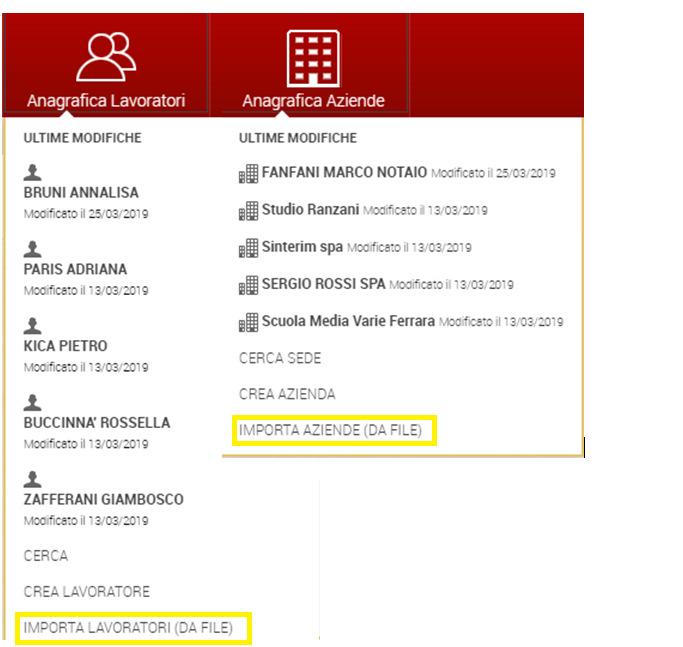 Una volta creati i tracciati accedere alle rispettive funzione di importazione dalle anagrafiche lavoratori e/o aziende Tramite il pulsante Sfoglia scegliere