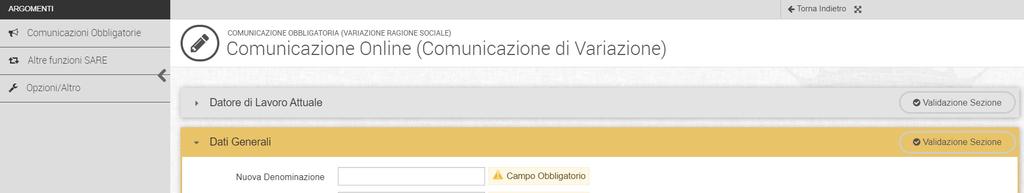 richiede solo la Nuova Denominazione e la Data di