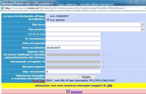 Verrà visualizzata la seguente pagina. Selezionare A.A. NUOVO, facendo apparire l Anno Accademico 2018/2019.