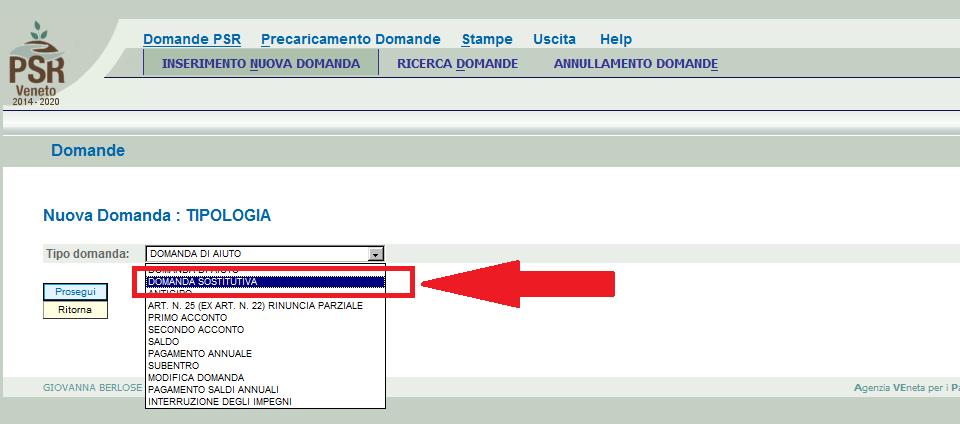 Qualora sia necessario apportare modifiche alla domanda di aiuto, l utente dovrà compilare una DOMANDA SOSTITUTIVA.