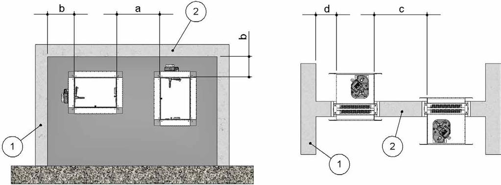 SERRANDA TAGLIAFUOCO QUADRANGOLARE Distanze minime 1. Parete verticale laterale 2. Solaio a.