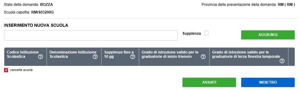 L aspirante digita il codice meccanografico della scuola di interesse e : - se la scuola è valida nell anno scolastico 201617 - se la scuola risiede nella provincia destinataria della domanda - se la