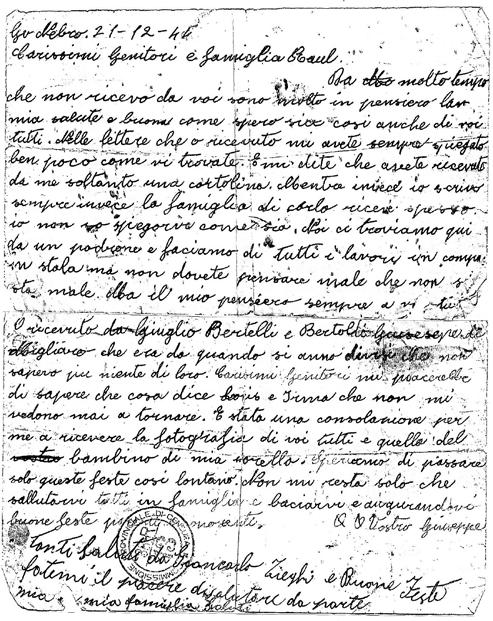 Lettere e Notizie Lettera originale di Cavazza Giuseppe (Elenco Caduti di Migliarino