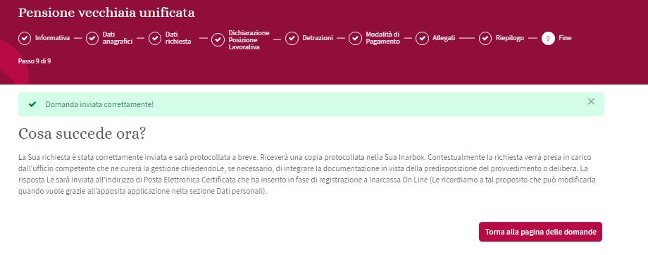 Domande Invio Ogni domanda prevede una pagina conclusiva che informa l utente sull esito dell invio della domanda.