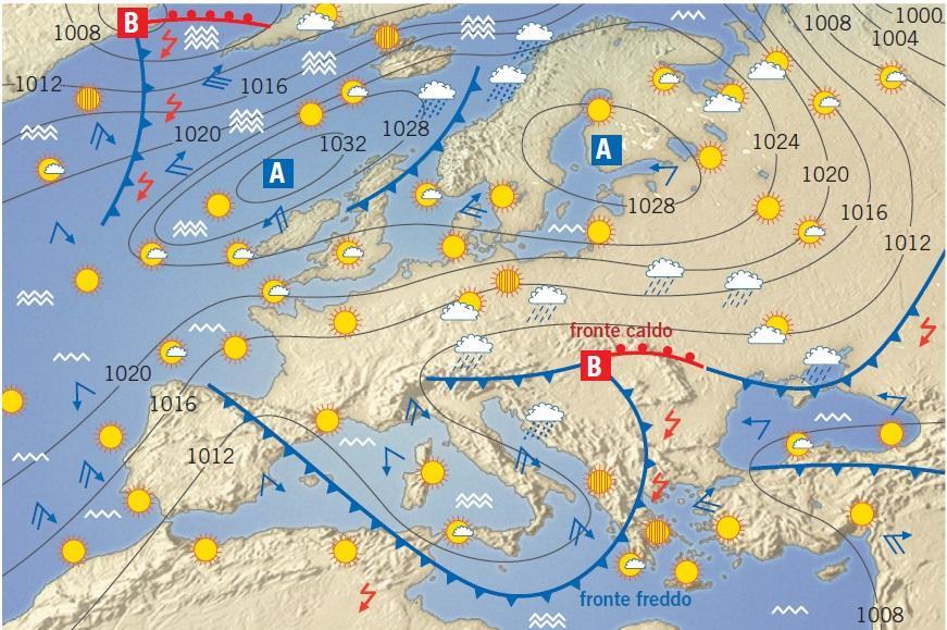 10. Le carte del tempo si costruiscono in base ai valori delle pressioni atmosferiche Una zona in cui le isobare hanno valori crescenti dal centro alla periferia è chiamata area ciclonica e sulla