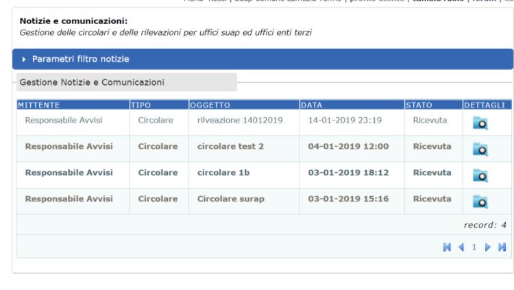 Figura 2 - La sezione gestione notizie comunicazioni Cliccando sull icona sarà possibile accedere al dettaglio della