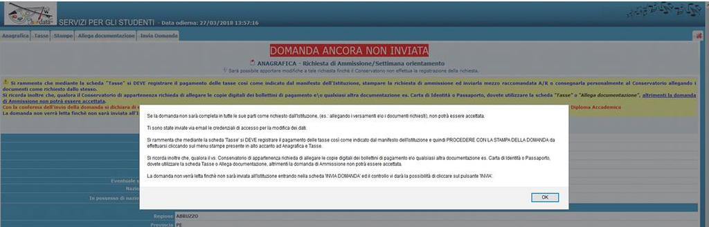 Dopo l'inserimento dell'anagrafica si DEVE procedere con la registrazione dei pagamenti indicati nel bando di Ammissione.