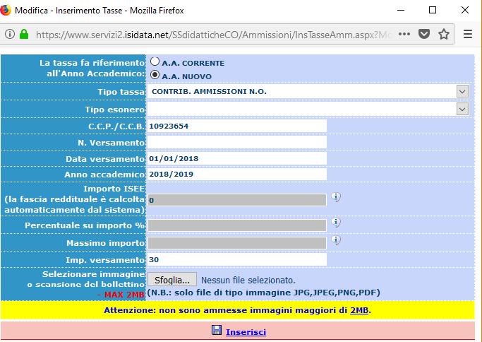 N.B. Se si ha bisogno di allegare altra documentazione diversa dai bollettini di pagamento (es: certificazione lingua