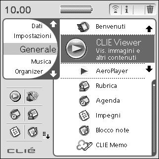 Apertura/Riproduzione dei file 1 Selezionare (CLIE Viewer) nella schermata CLIE Launcher per avviare CLIE Viewer. Viene visualizzata la schermata di elenco dei file.