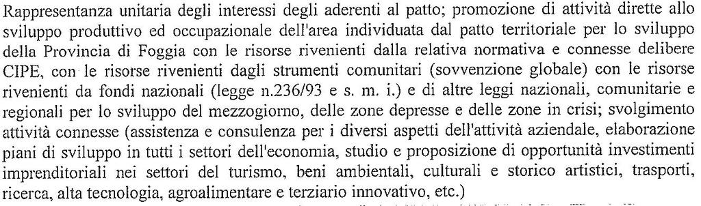 Denominazione: Patto di Foggia Forma Giuridica: Società consortile per azioni Capitale sociale (Fondo consortile): 103.290,00 Valore partecipazione: 22.723,80 N.