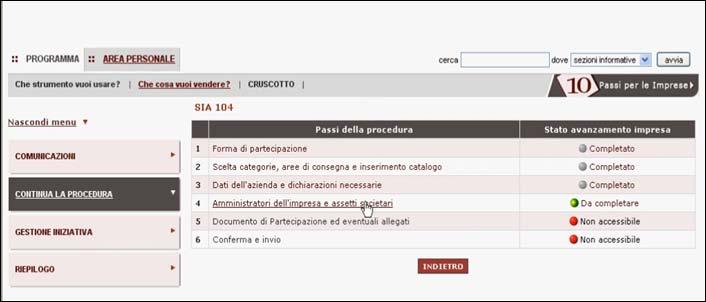 La richiesta di abilitazione 11/13 Il 4 passo si riferisce agli