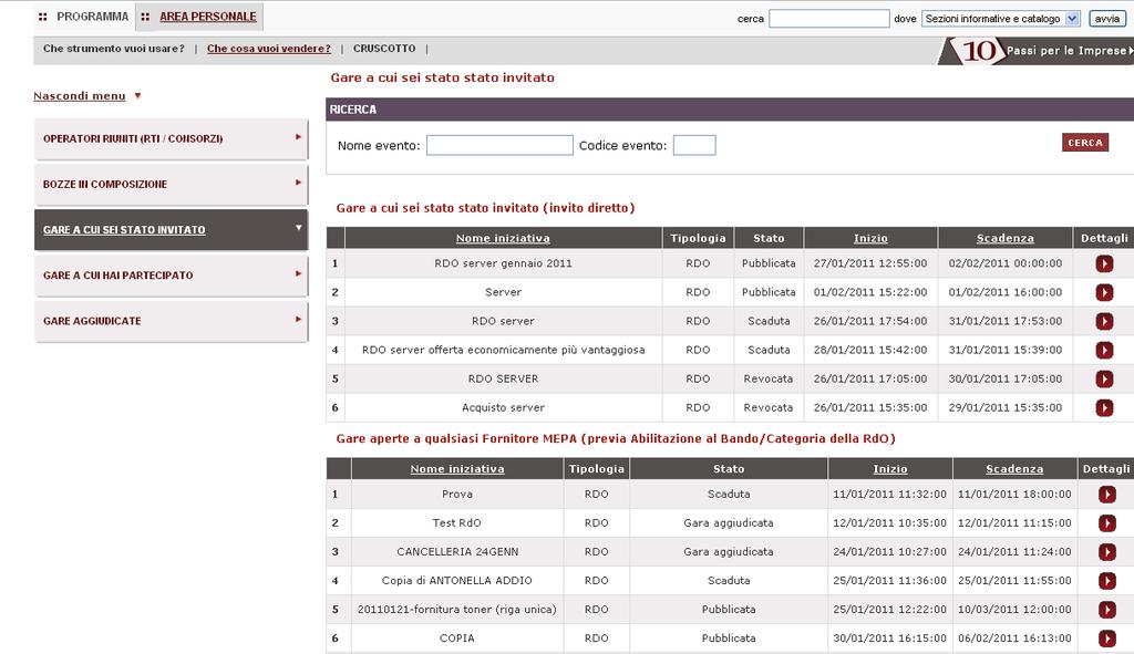 La risposta alla RdO 1/9 Per rispondere ad una RdO è necessario accedere alla propria Area Personale e, dal proprio Cruscotto, selezionare RDO MEPA Cliccando su «Gare a cui sei stato invitato» si